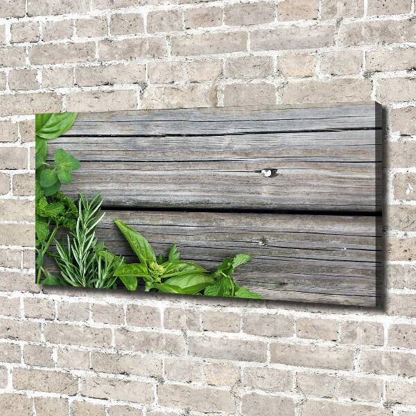 Canvas wall art Wooden background herbs