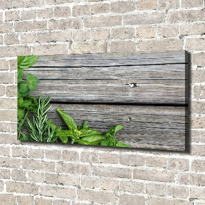 Canvas wall art Wooden background herbs