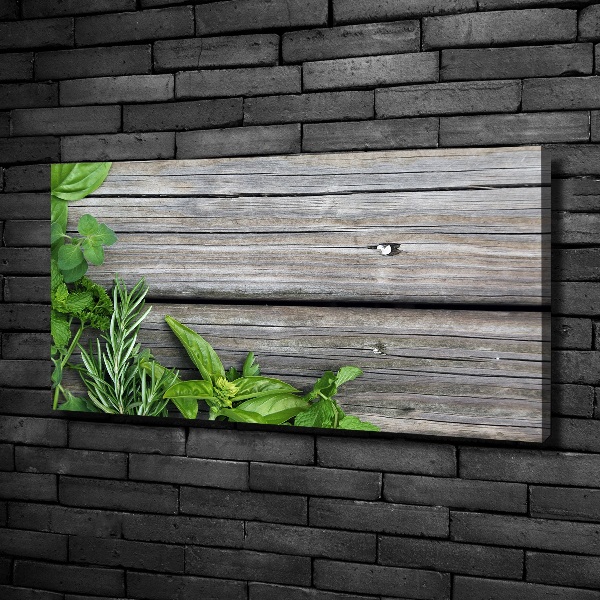 Canvas wall art Wooden background herbs