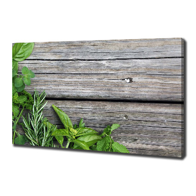 Canvas wall art Wooden background herbs