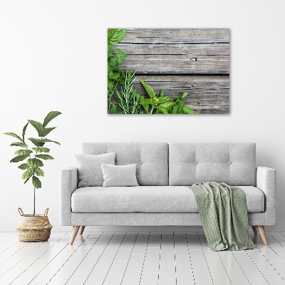 Canvas wall art Wooden background herbs