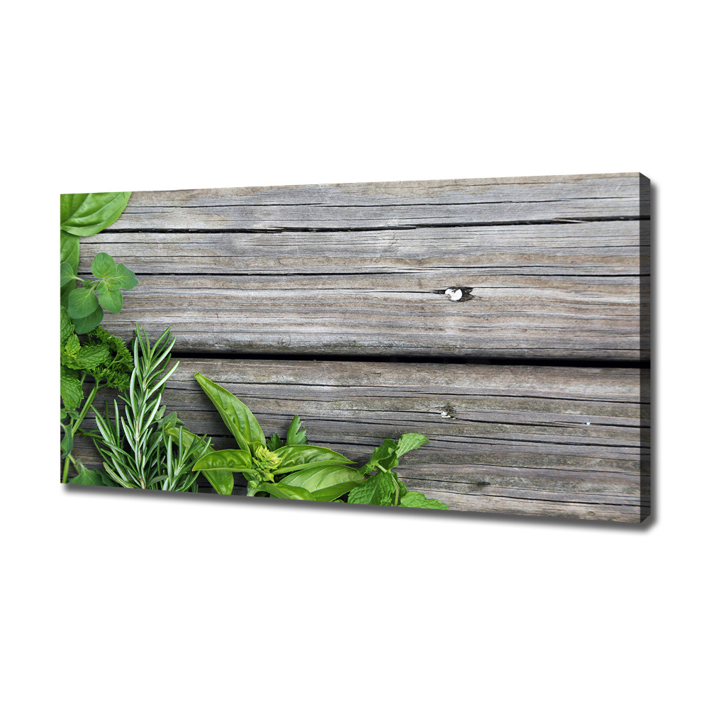 Canvas wall art Wooden background herbs