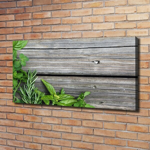 Canvas wall art Wooden background herbs