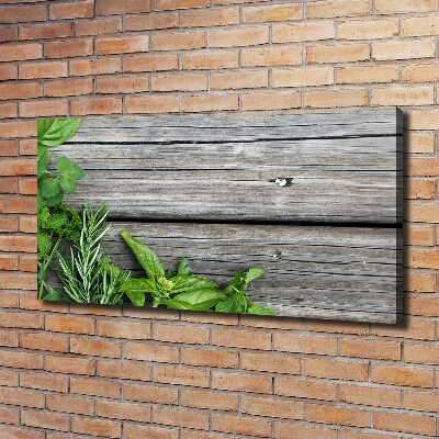 Canvas wall art Wooden background herbs