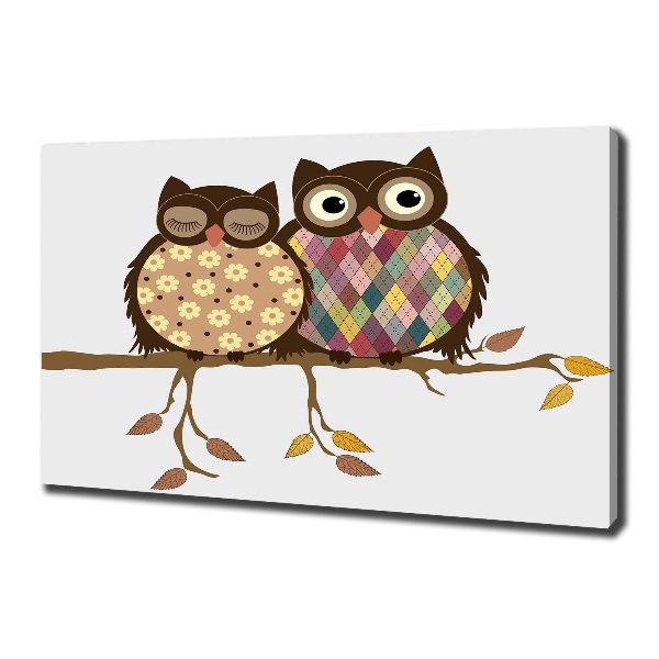 Canvas wall art Two owls on the branches