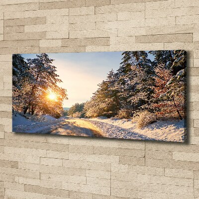 Canvas wall art Road in the forest in winter