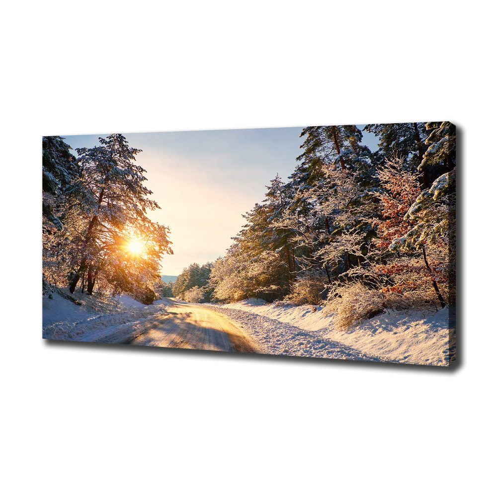 Canvas wall art Road in the forest in winter