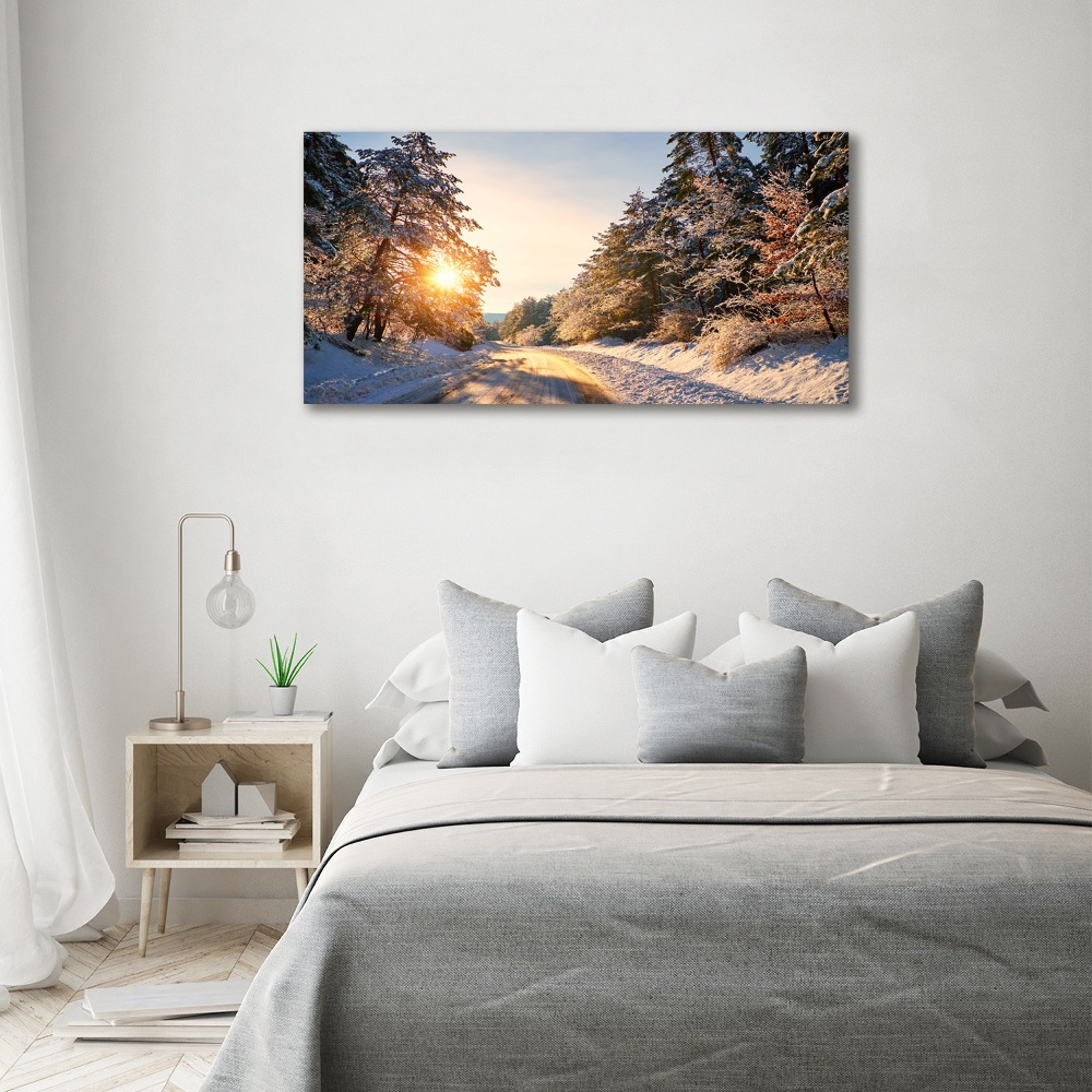 Canvas wall art Road in the forest in winter