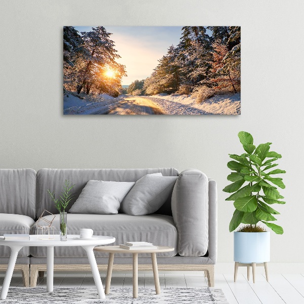 Canvas wall art Road in the forest in winter