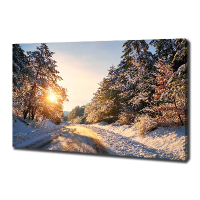 Canvas wall art Road in the forest in winter