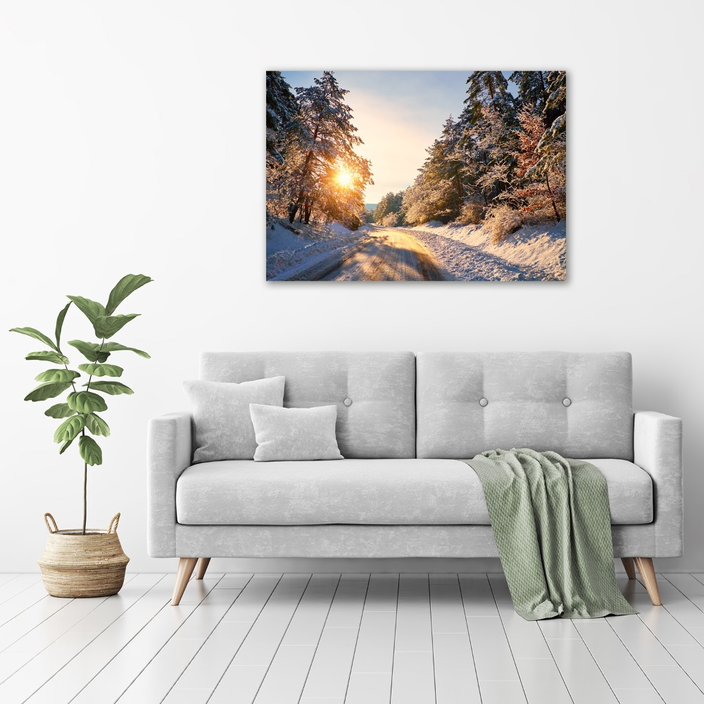 Canvas wall art Road in the forest in winter