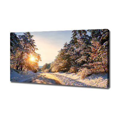 Canvas wall art Road in the forest in winter