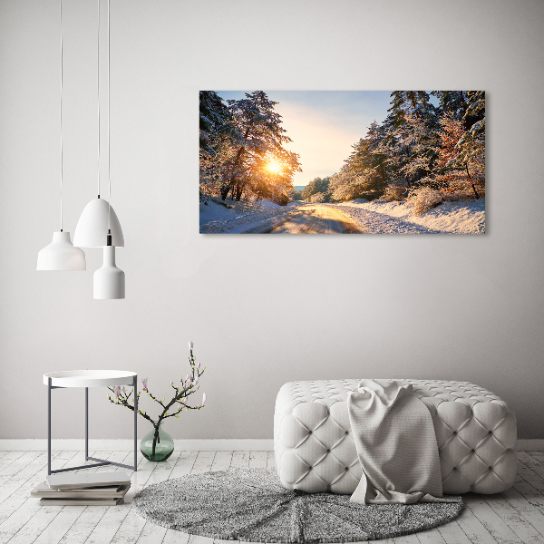 Canvas wall art Road in the forest in winter