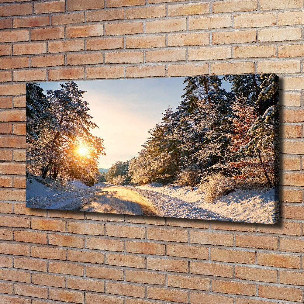 Canvas wall art Road in the forest in winter