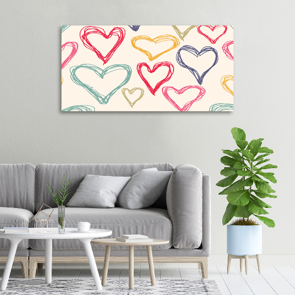 Canvas wall art Colorful hearts