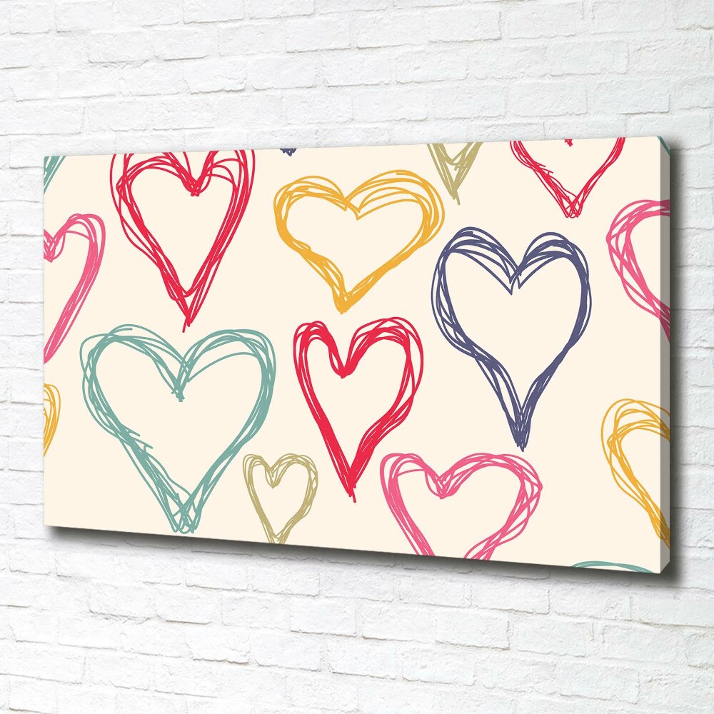 Canvas wall art Colorful hearts