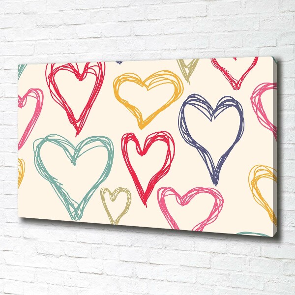 Canvas wall art Colorful hearts