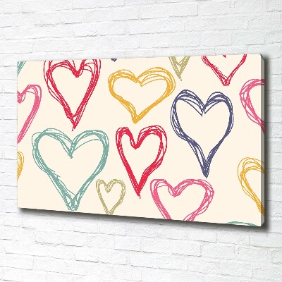 Canvas wall art Colorful hearts