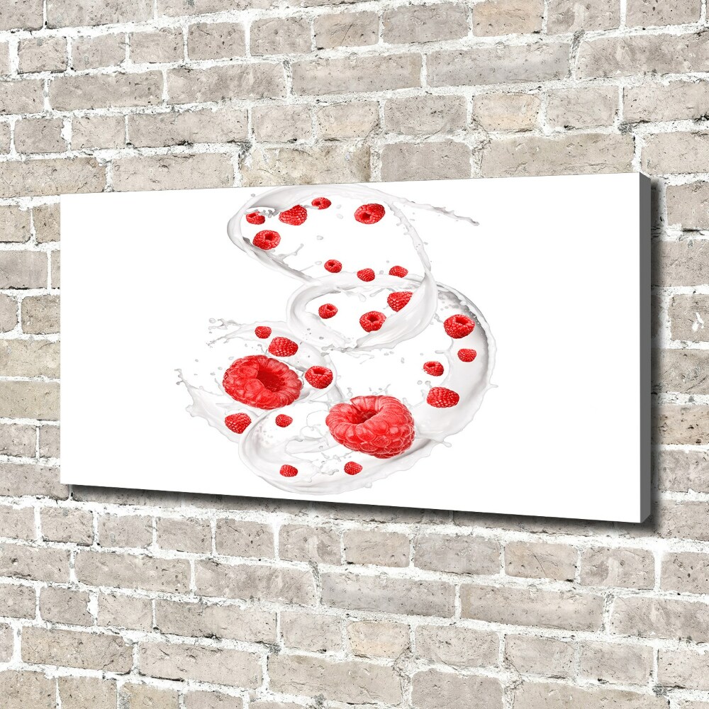 Canvas wall art Raspberries with milk