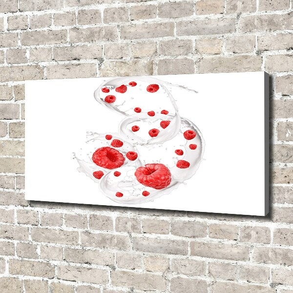 Canvas wall art Raspberries with milk