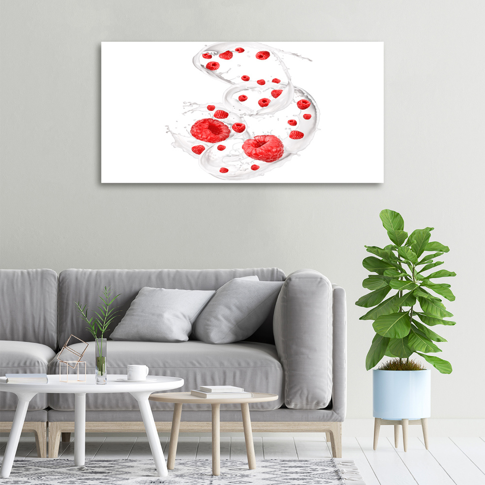 Canvas wall art Raspberries with milk