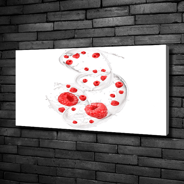 Canvas wall art Raspberries with milk