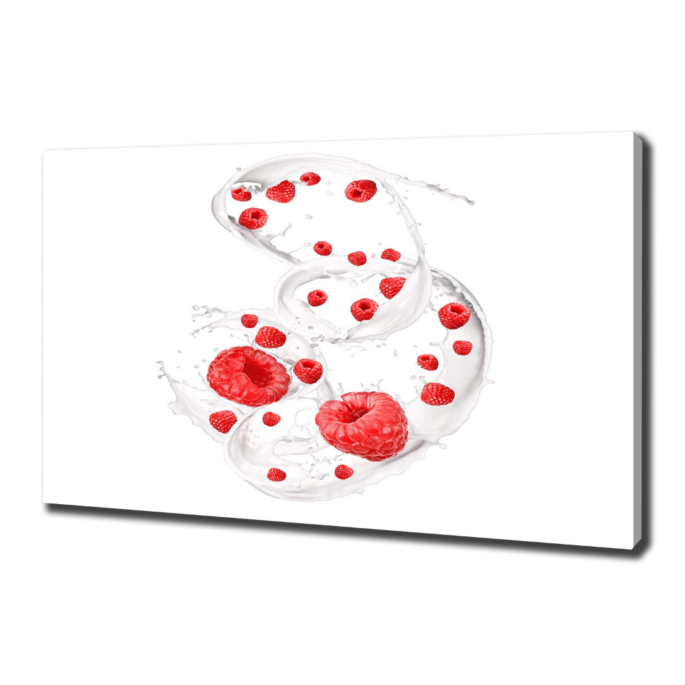 Canvas wall art Raspberries with milk