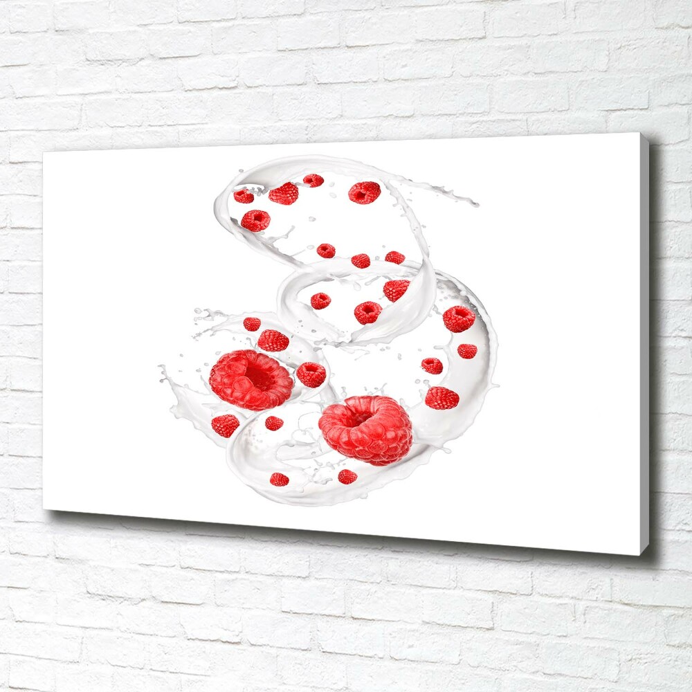 Canvas wall art Raspberries with milk