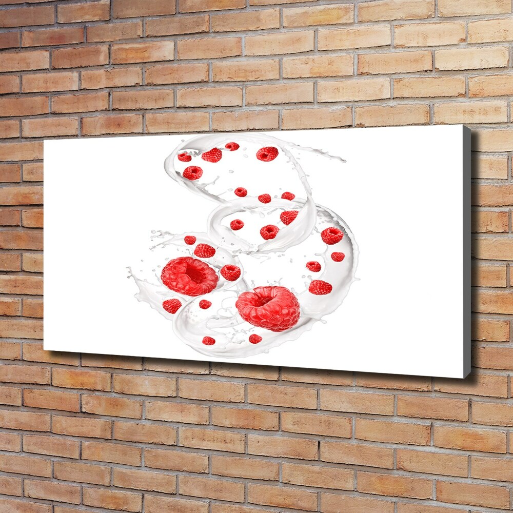 Canvas wall art Raspberries with milk