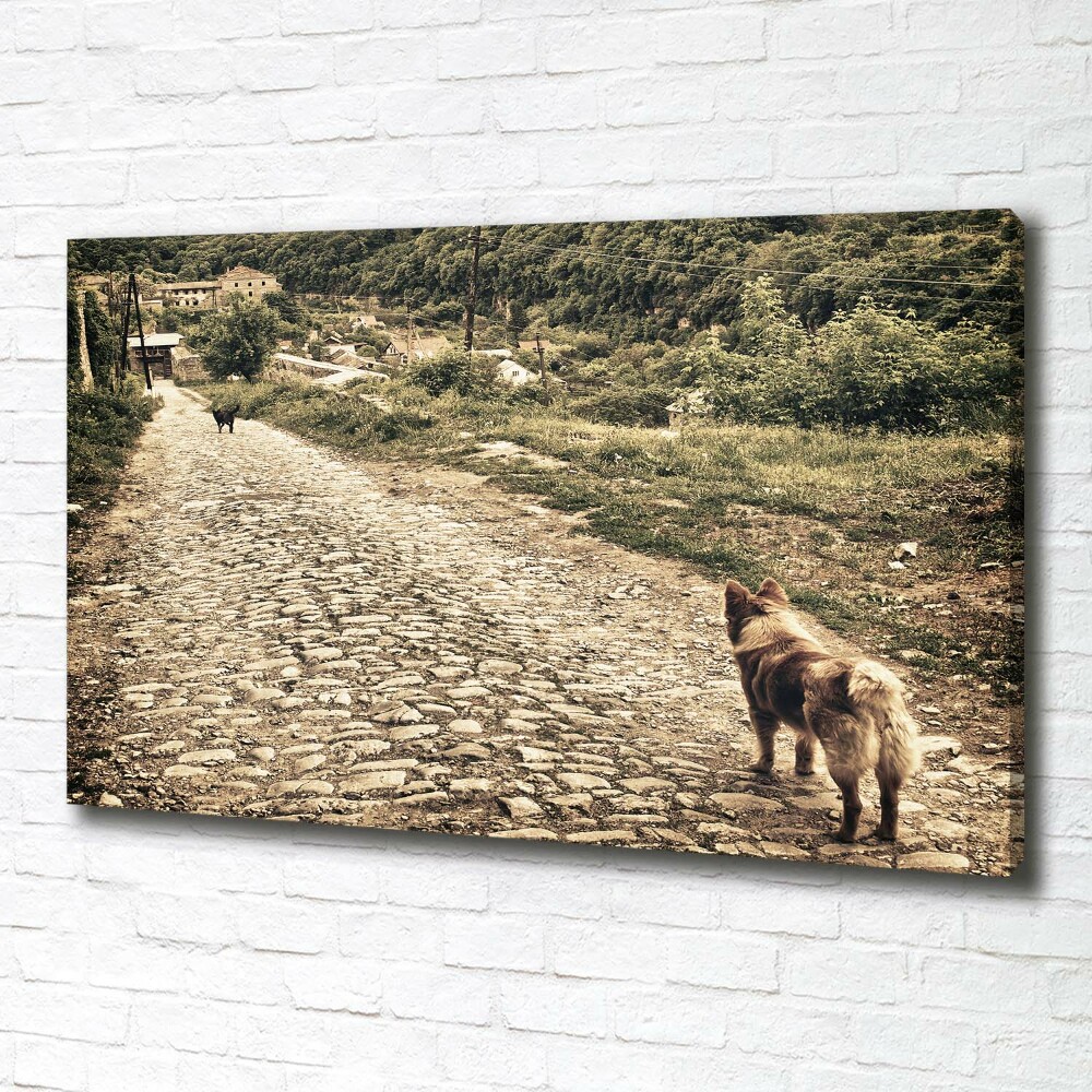 Canvas wall art Two dogs on the hill