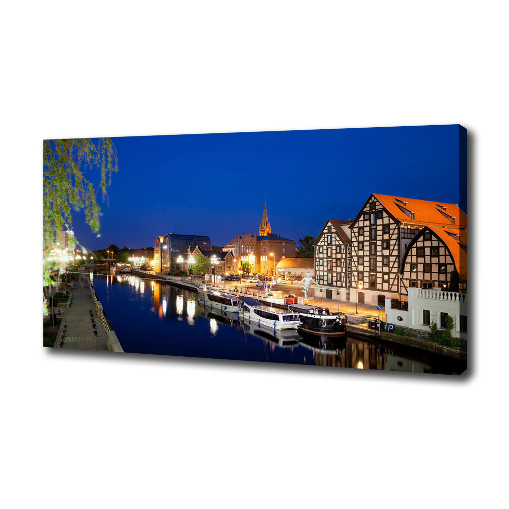 Canvas wall art Bydgoszcz at night