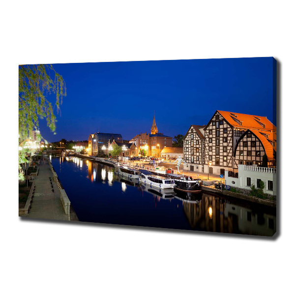 Canvas wall art Bydgoszcz at night