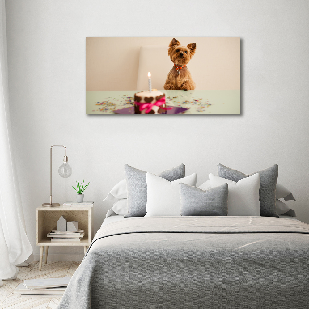 Canvas wall art Dog with a cake