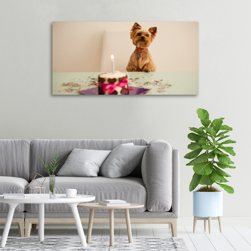 Canvas wall art Dog with a cake