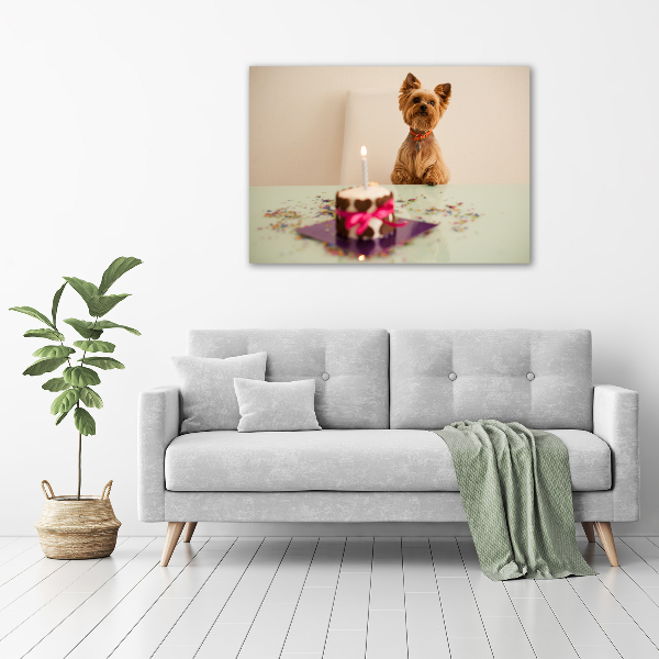 Canvas wall art Dog with a cake