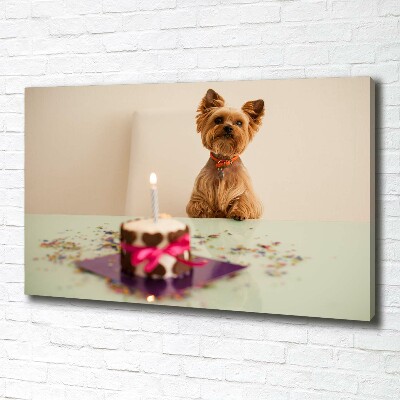 Canvas wall art Dog with a cake