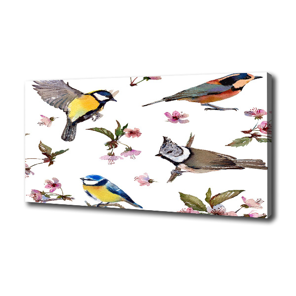 Canvas wall art Birds cherry flowers