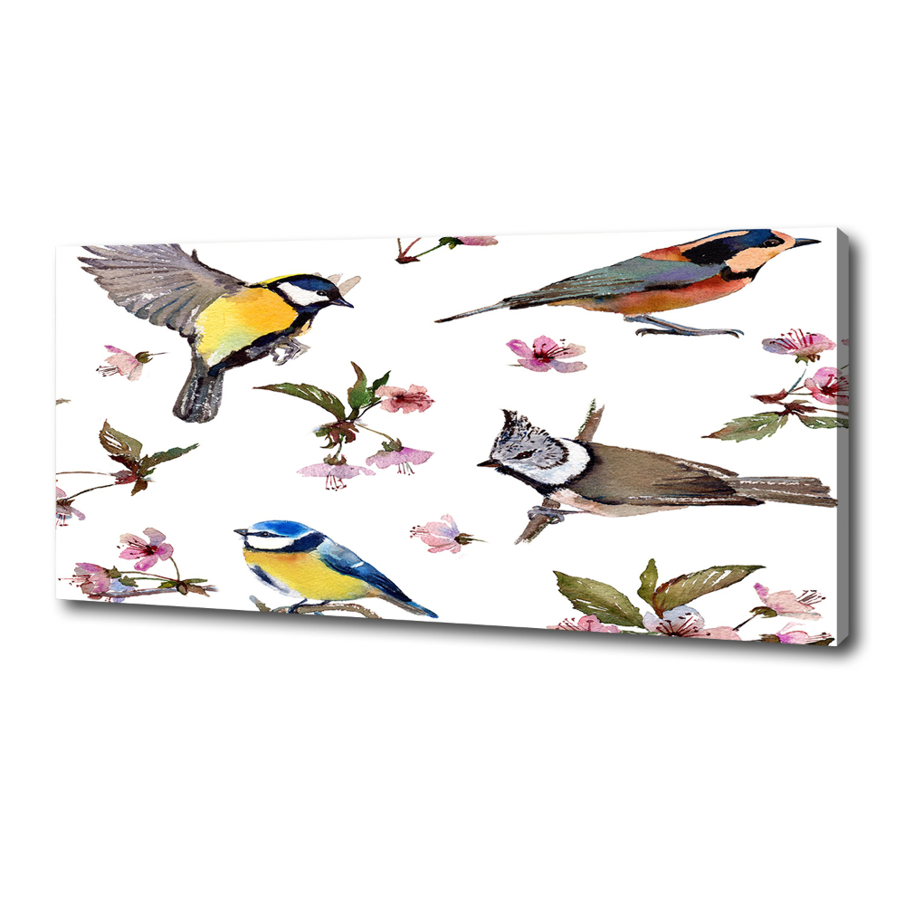 Canvas wall art Birds cherry flowers