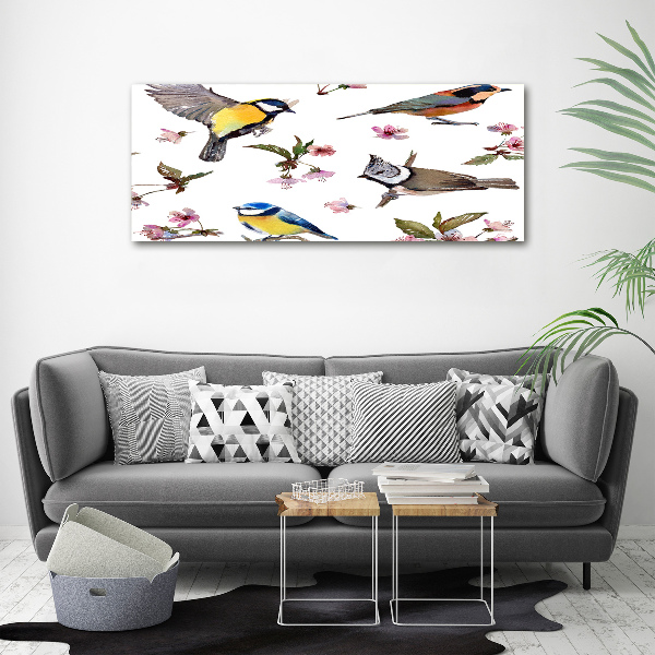 Canvas wall art Birds cherry flowers