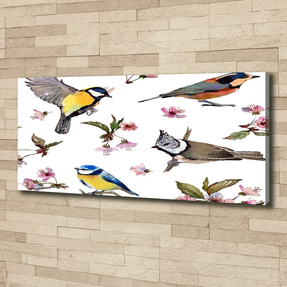 Canvas wall art Birds cherry flowers