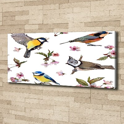 Canvas wall art Birds cherry flowers