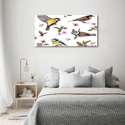 Canvas wall art Birds cherry flowers