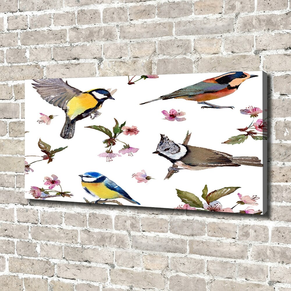 Canvas wall art Birds cherry flowers