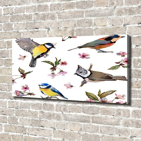 Canvas wall art Birds cherry flowers