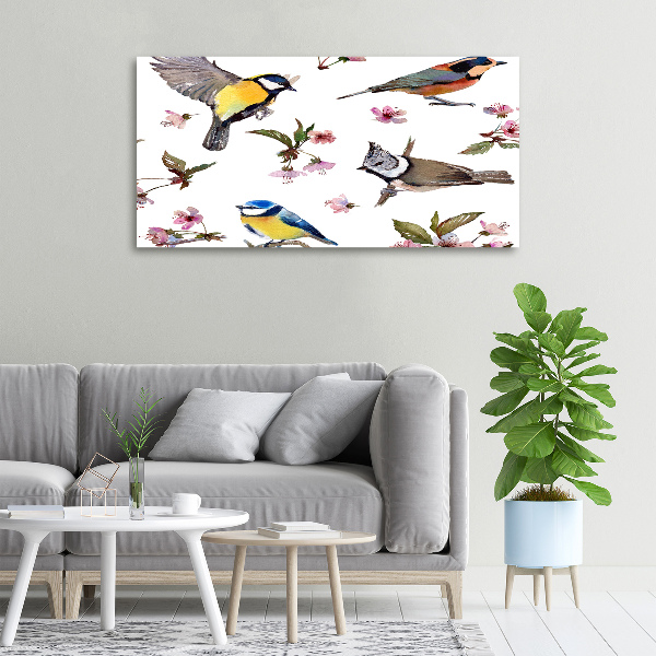 Canvas wall art Birds cherry flowers