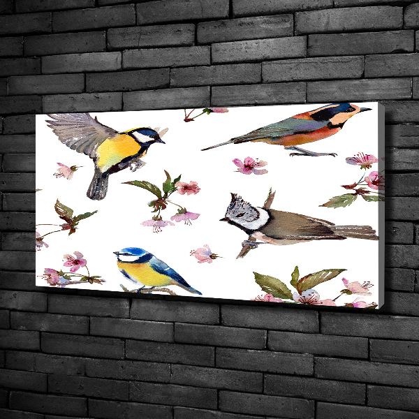 Canvas wall art Birds cherry flowers