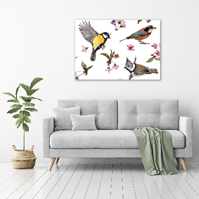 Canvas wall art Birds cherry flowers