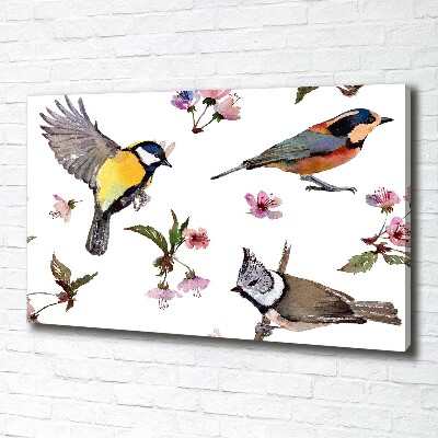 Canvas wall art Birds cherry flowers