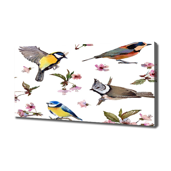 Canvas wall art Birds cherry flowers