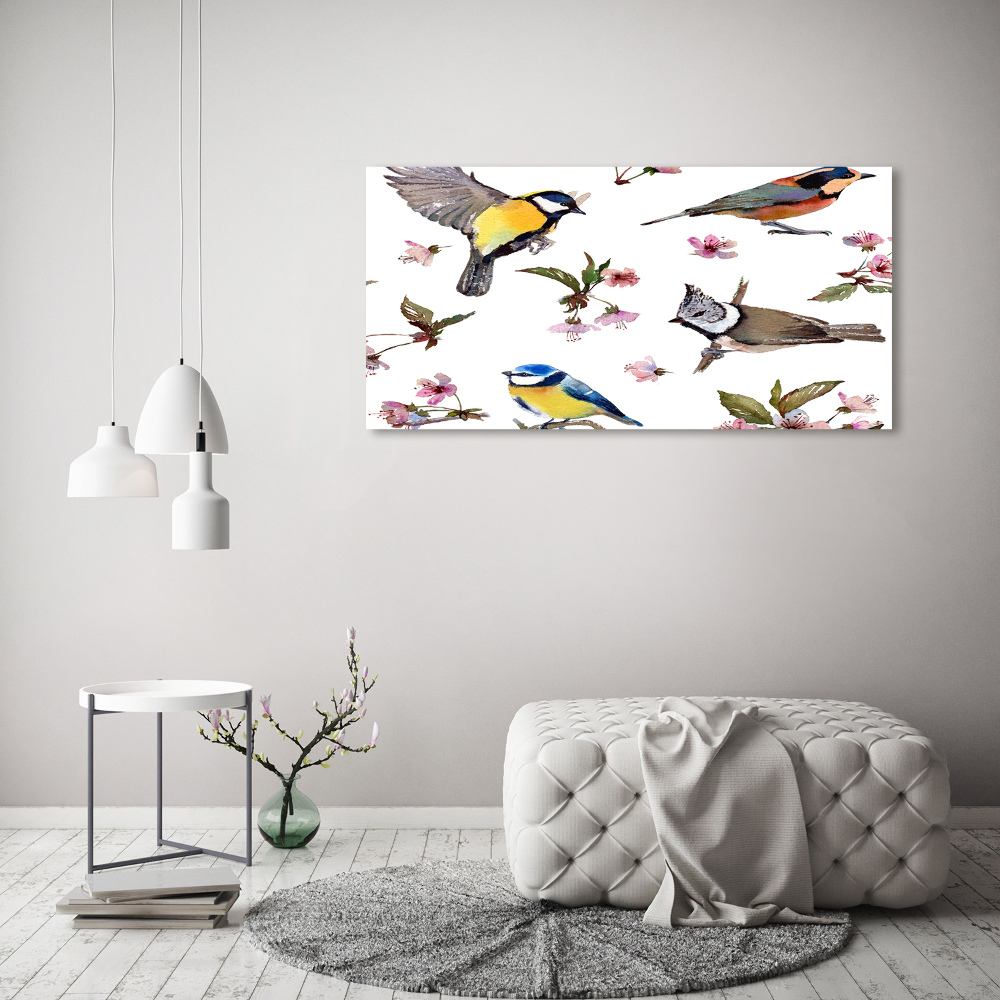 Canvas wall art Birds cherry flowers